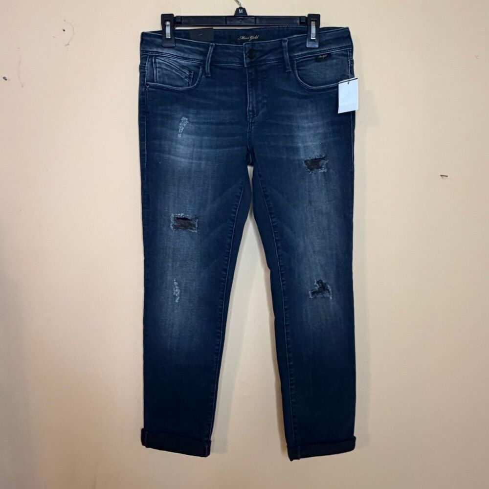 NWT Mavi Emma Slim Boyfriend Jeans Women’s 27 Dark Wash Distressed Denim